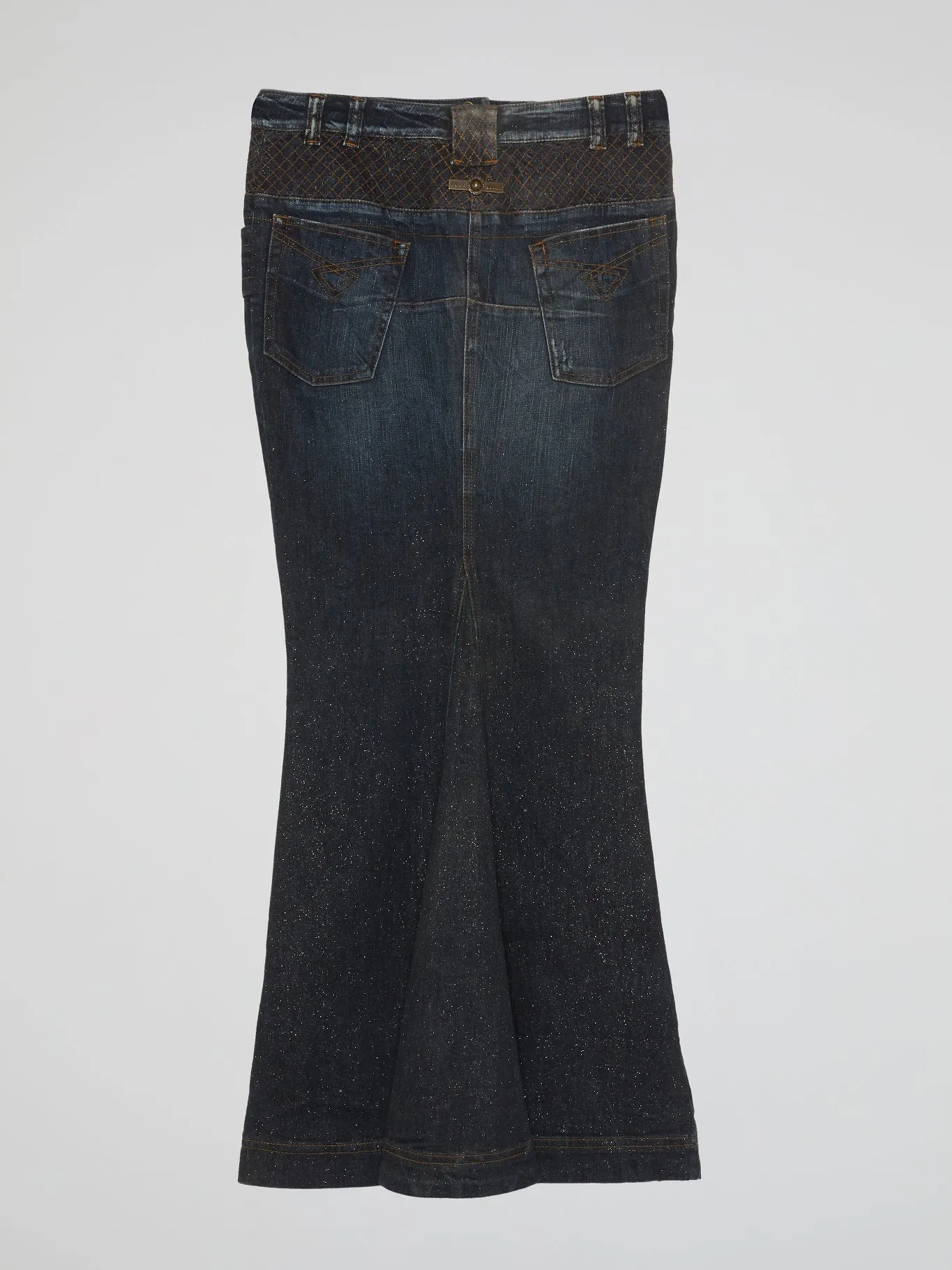 Glittered Denim Trumpet Skirt