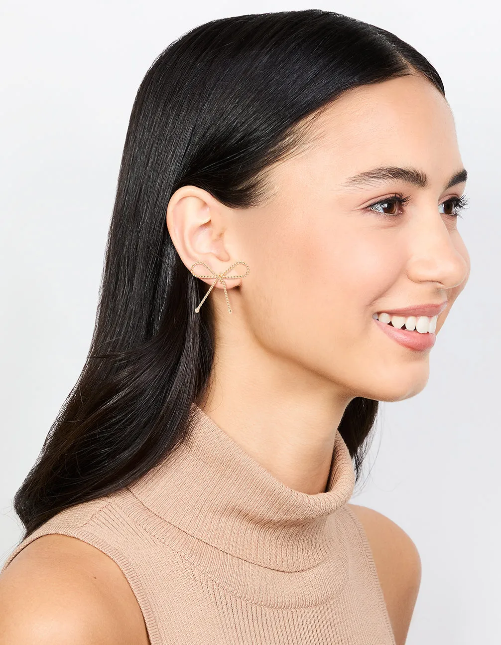 Gold Textured Bow Stud Earrings