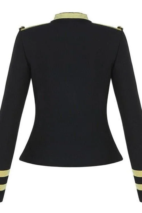 Gold Wire Decorative Buttons Long Sleeve Black Jacket