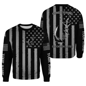 Gone fishing catch you later American flag Patriot fish hook Custom Sweatshirt NPQ398