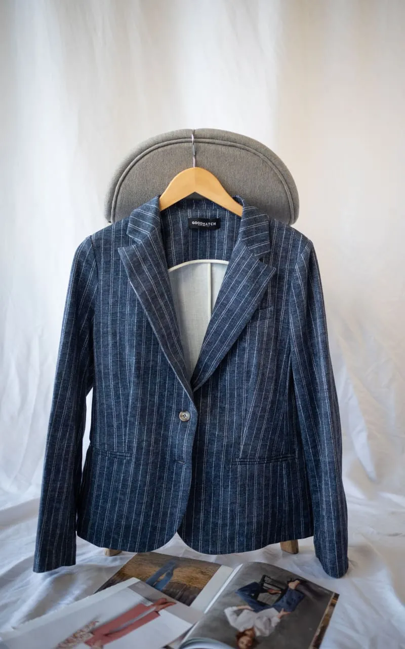 GoodMatch- Single Breasted Slim Blazer in Blue Pinstripe