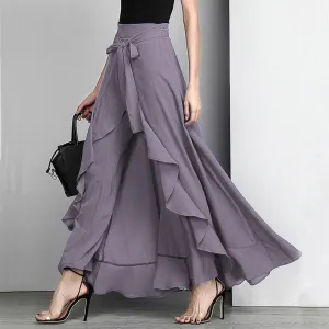 goosudu Women Palazzo Pants  Causal Ruffle Drawstring Trouser Elegant High Waist Irregular Loose Pure Color Autumn Female Pant Skirt