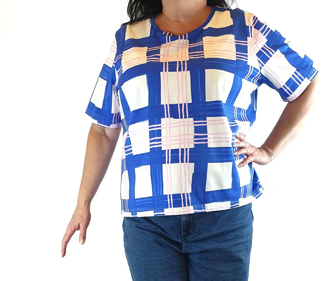 Gorman blue, pink and white print top size 18