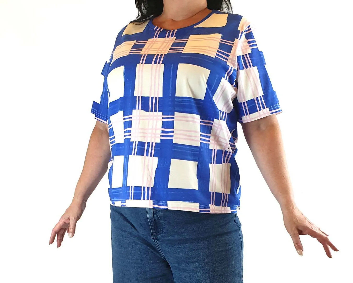 Gorman blue, pink and white print top size 18