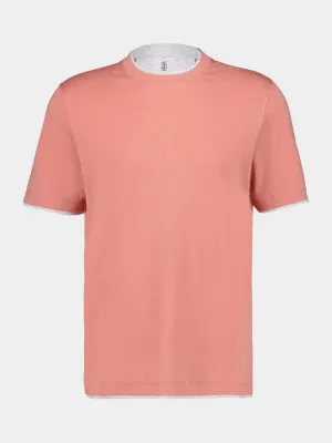 Grapefruit Faux-Layered Cotton Crew Neck T-Shirt