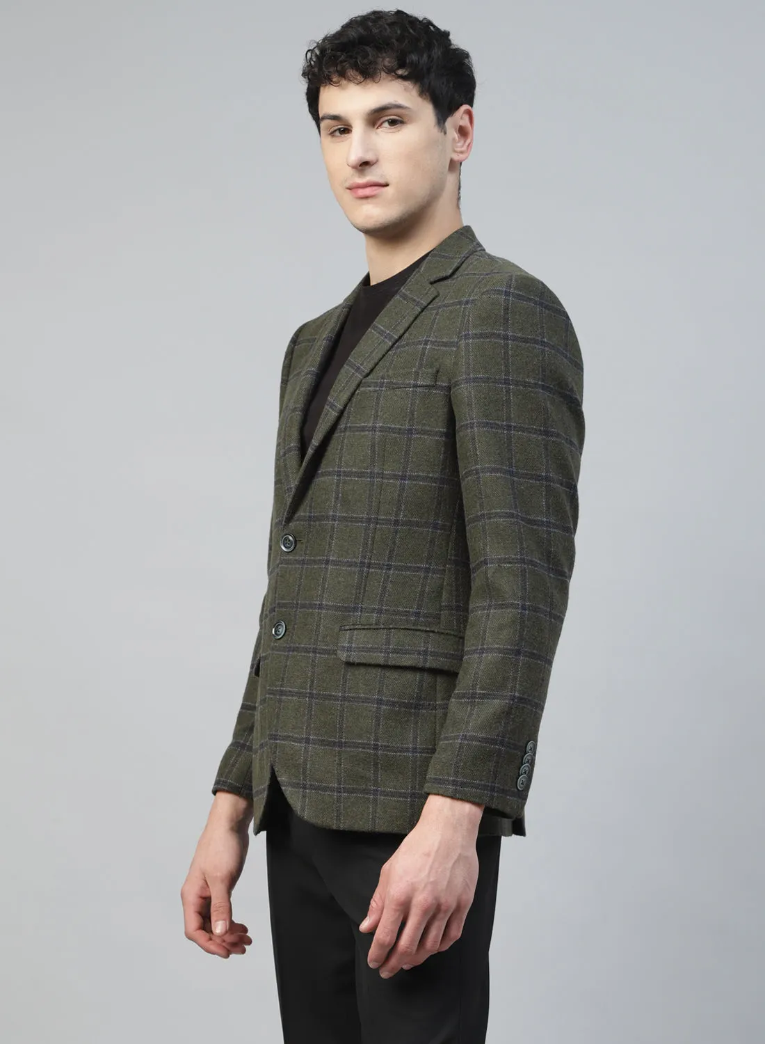 Green Tweed Check Notch Collar Jacket