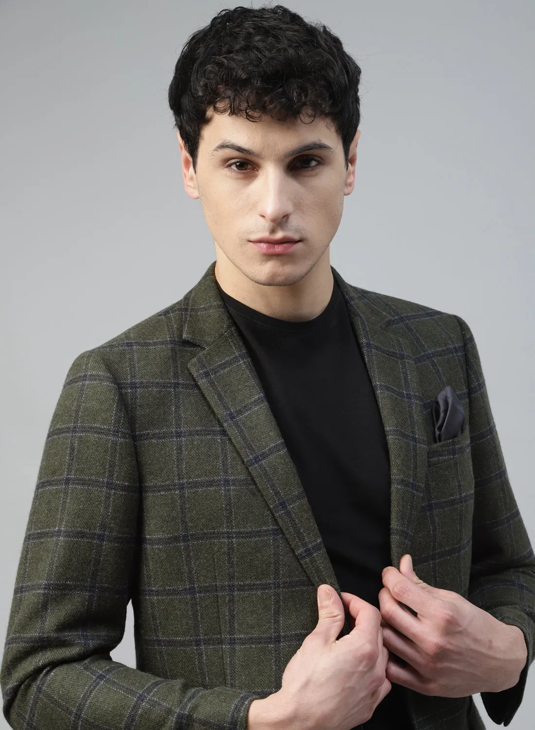 Green Tweed Check Notch Collar Jacket