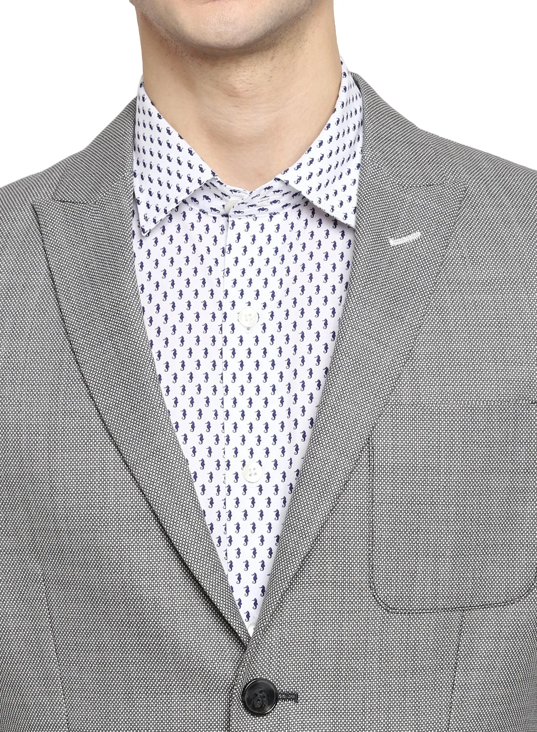 Grey Wool Blended Peak Collar Jacket