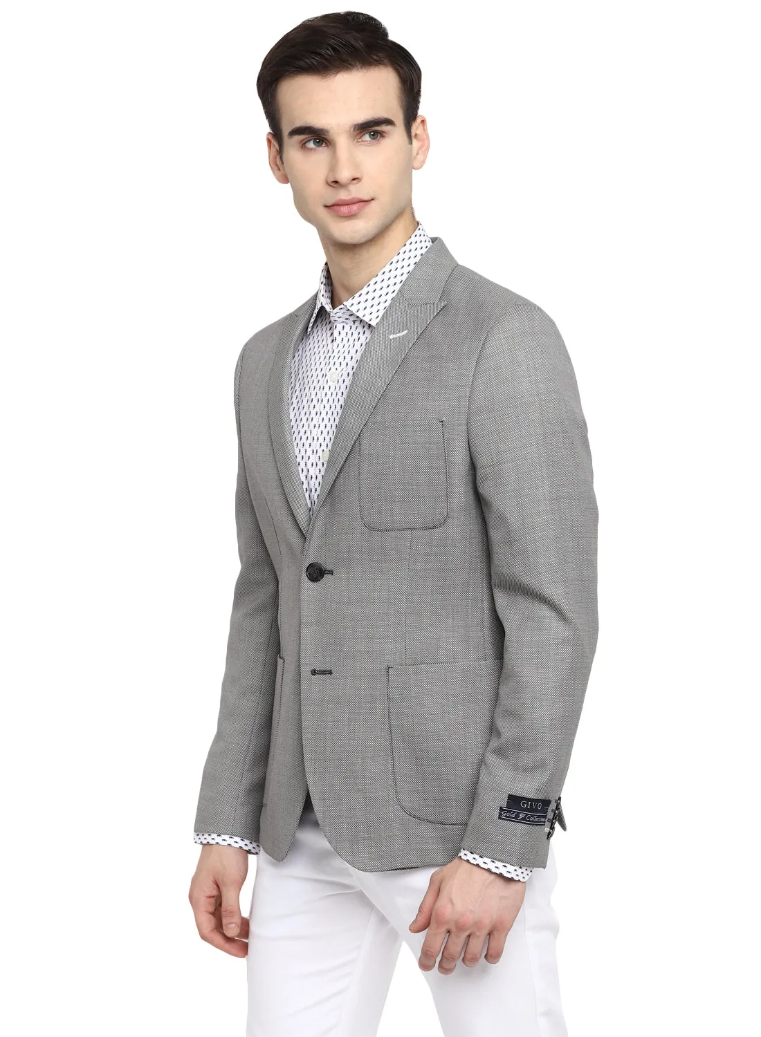 Grey Wool Blended Peak Collar Jacket