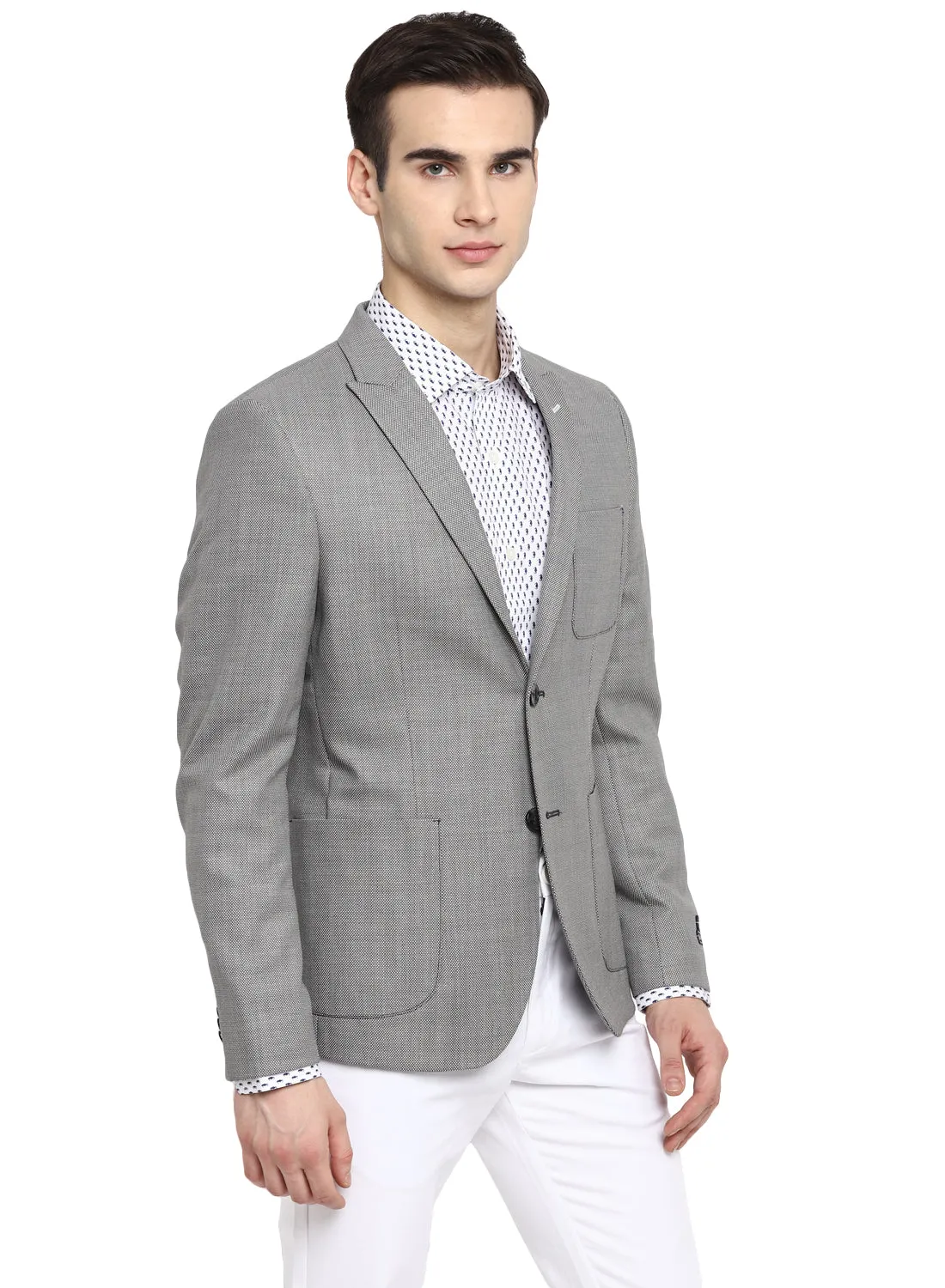 Grey Wool Blended Peak Collar Jacket