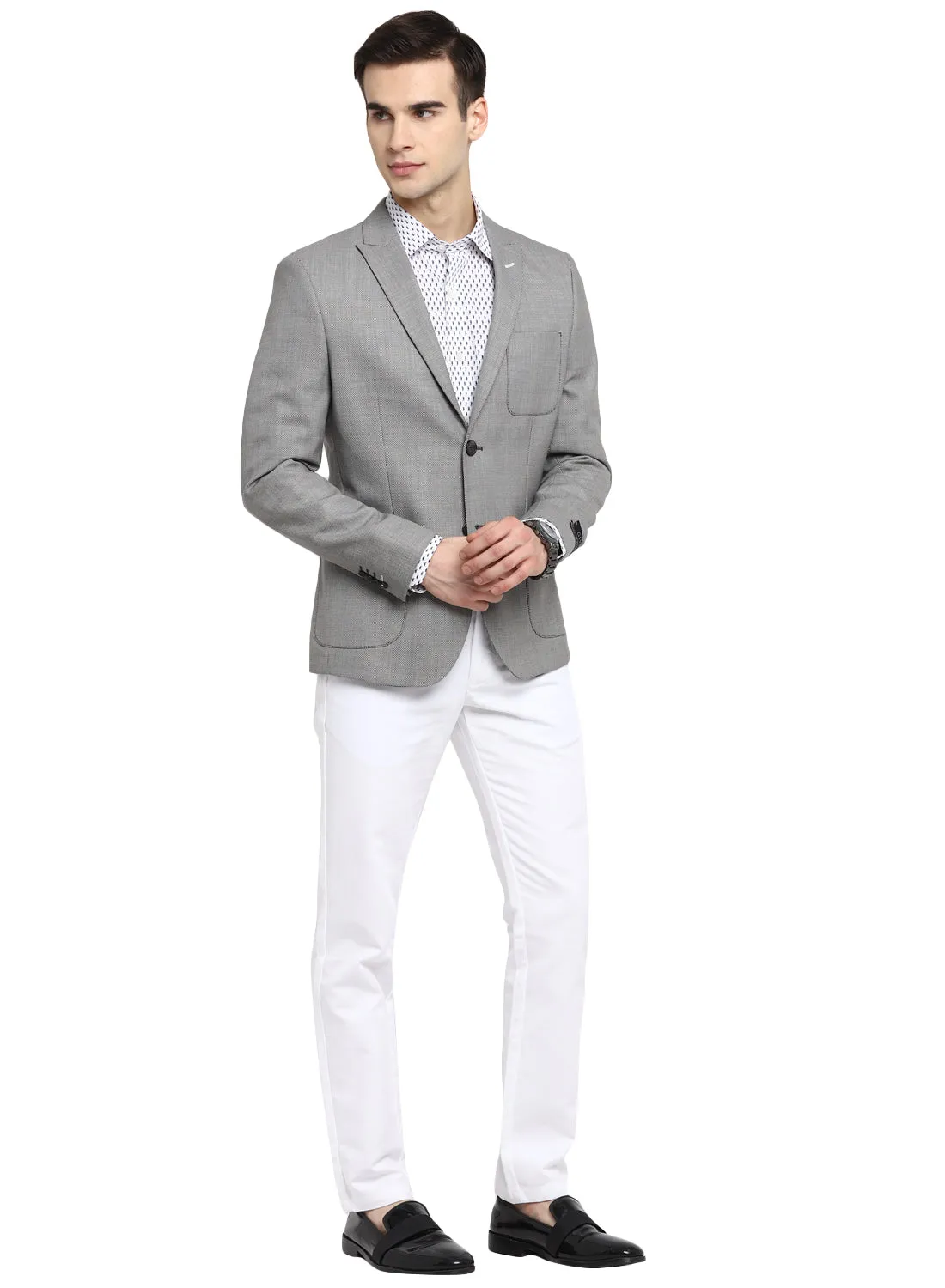 Grey Wool Blended Peak Collar Jacket