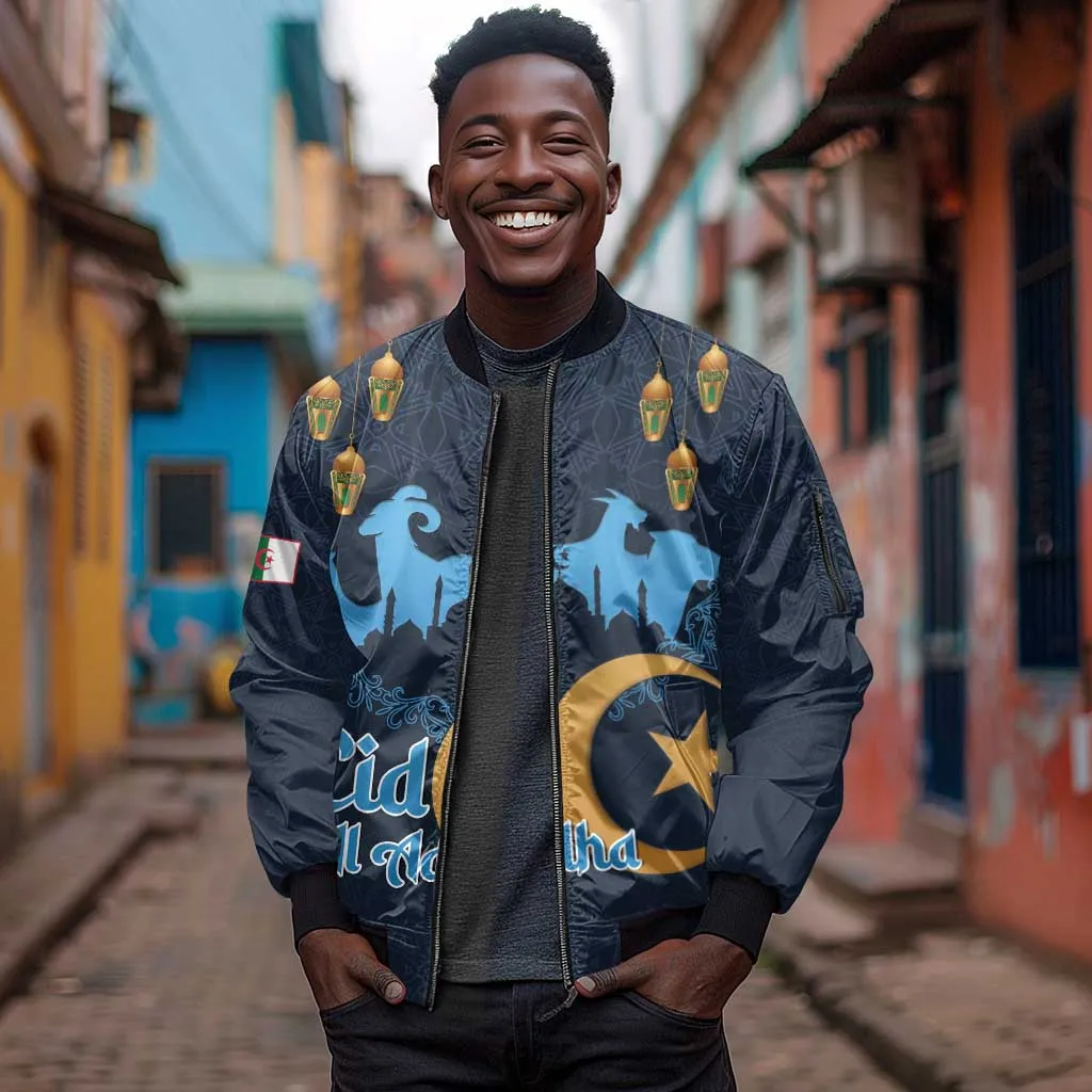 Happy Eid Al-Adha Sleeve Zip Bomber Jacket Algeria Mubarak LT15
