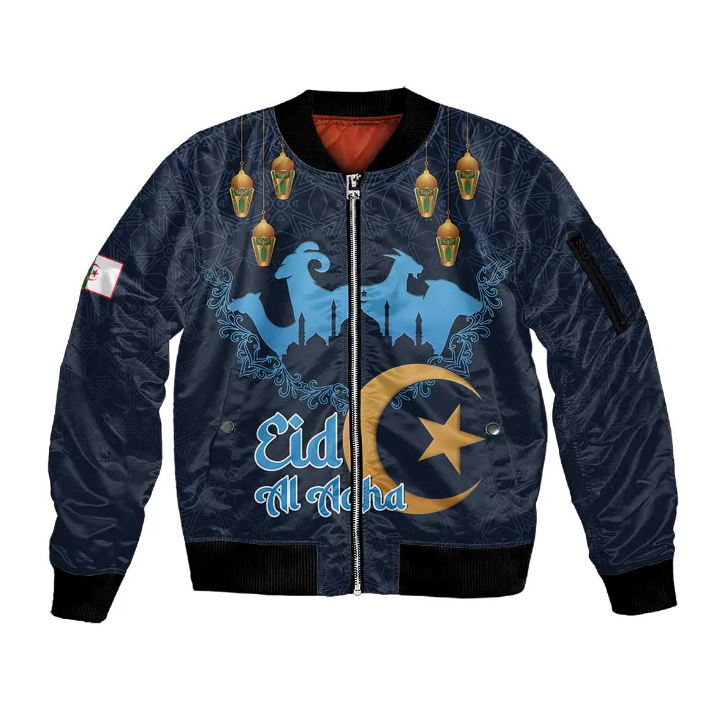 Happy Eid Al-Adha Sleeve Zip Bomber Jacket Algeria Mubarak LT15