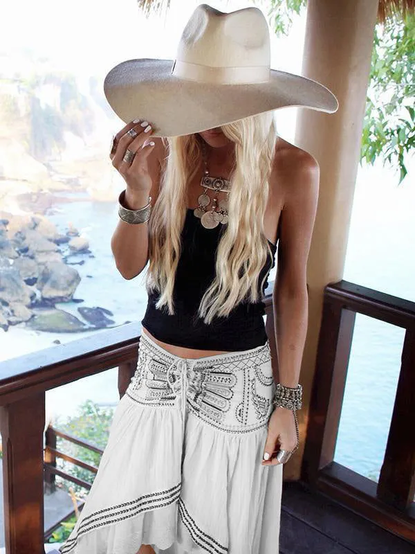 Hawaii Style Printing Irregular clipping Loose Skirts Bottoms