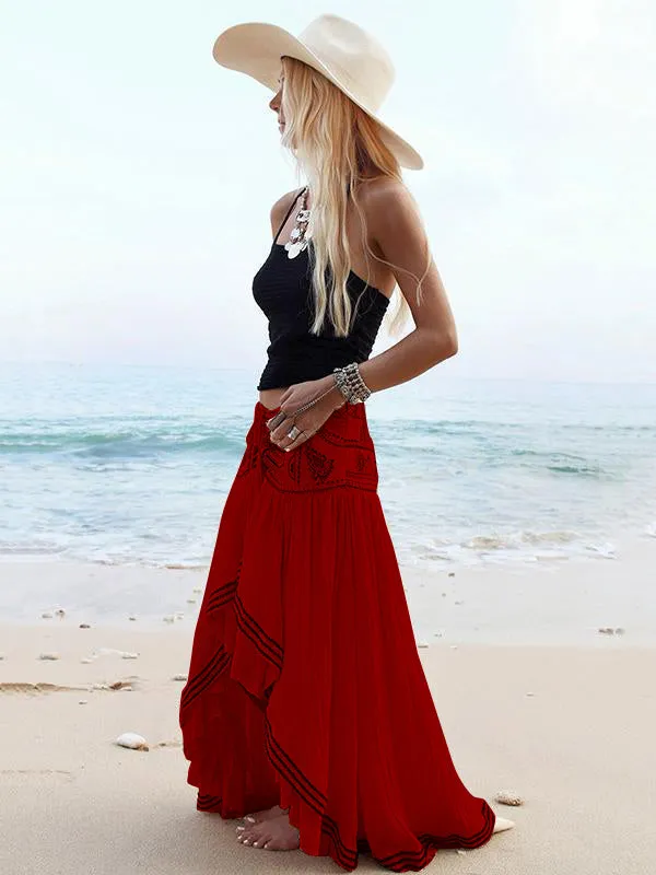 Hawaii Style Printing Irregular clipping Loose Skirts Bottoms