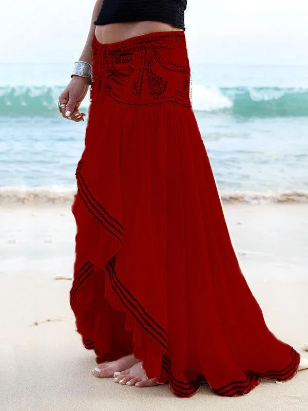 Hawaii Style Printing Irregular clipping Loose Skirts Bottoms
