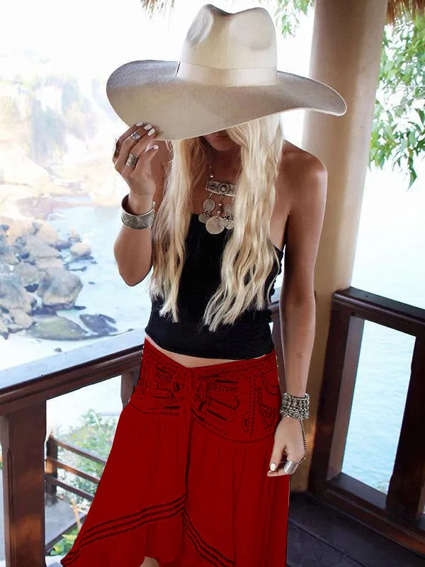 Hawaii Style Printing Irregular clipping Loose Skirts Bottoms
