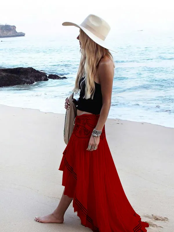 Hawaii Style Printing Irregular clipping Loose Skirts Bottoms