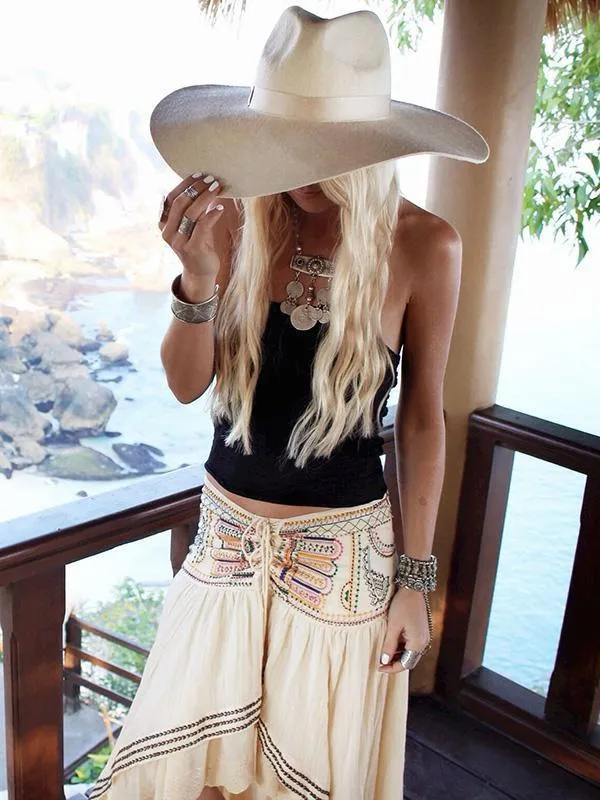 Hawaii Style Printing Irregular clipping Loose Skirts Bottoms