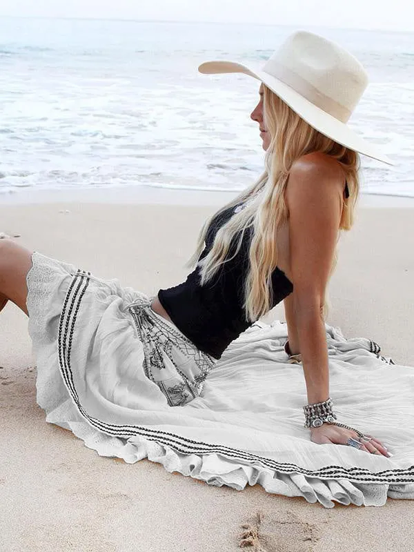 Hawaii Style Printing Irregular clipping Loose Skirts Bottoms