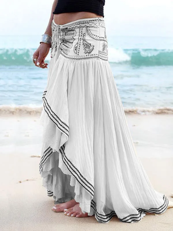 Hawaii Style Printing Irregular clipping Loose Skirts Bottoms