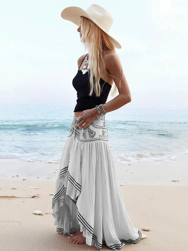 Hawaii Style Printing Irregular clipping Loose Skirts Bottoms