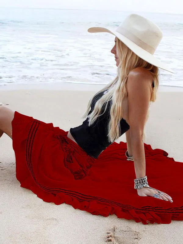 Hawaii Style Printing Irregular clipping Loose Skirts Bottoms