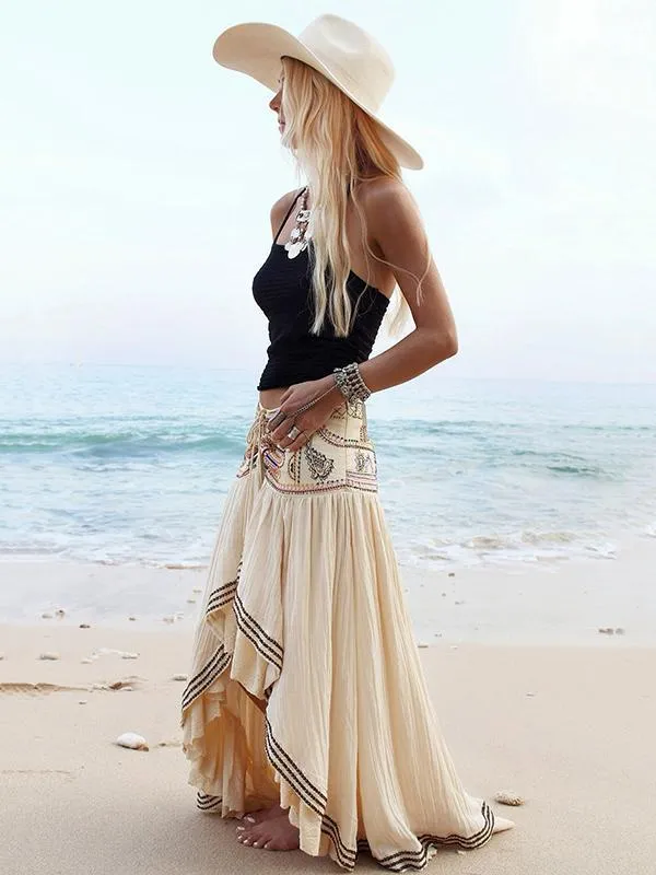 Hawaii Style Printing Irregular clipping Loose Skirts Bottoms