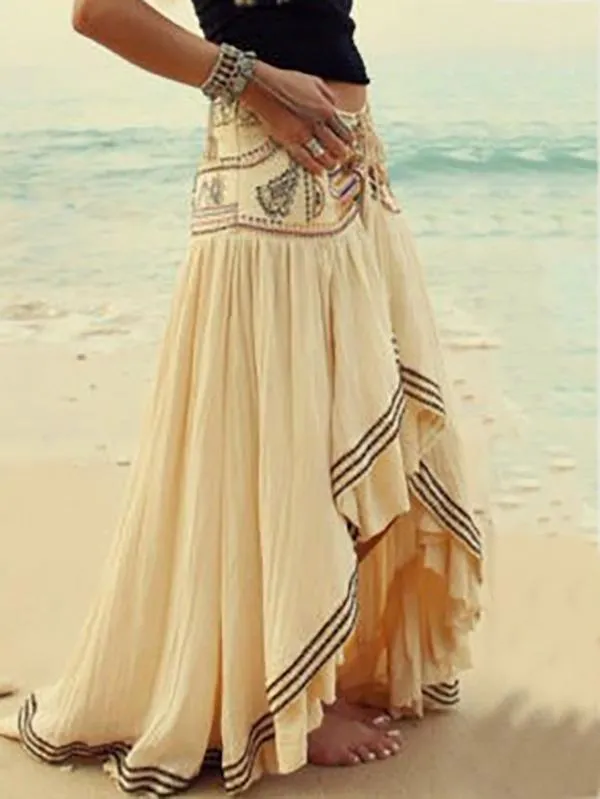 Hawaii Style Printing Irregular clipping Loose Skirts Bottoms