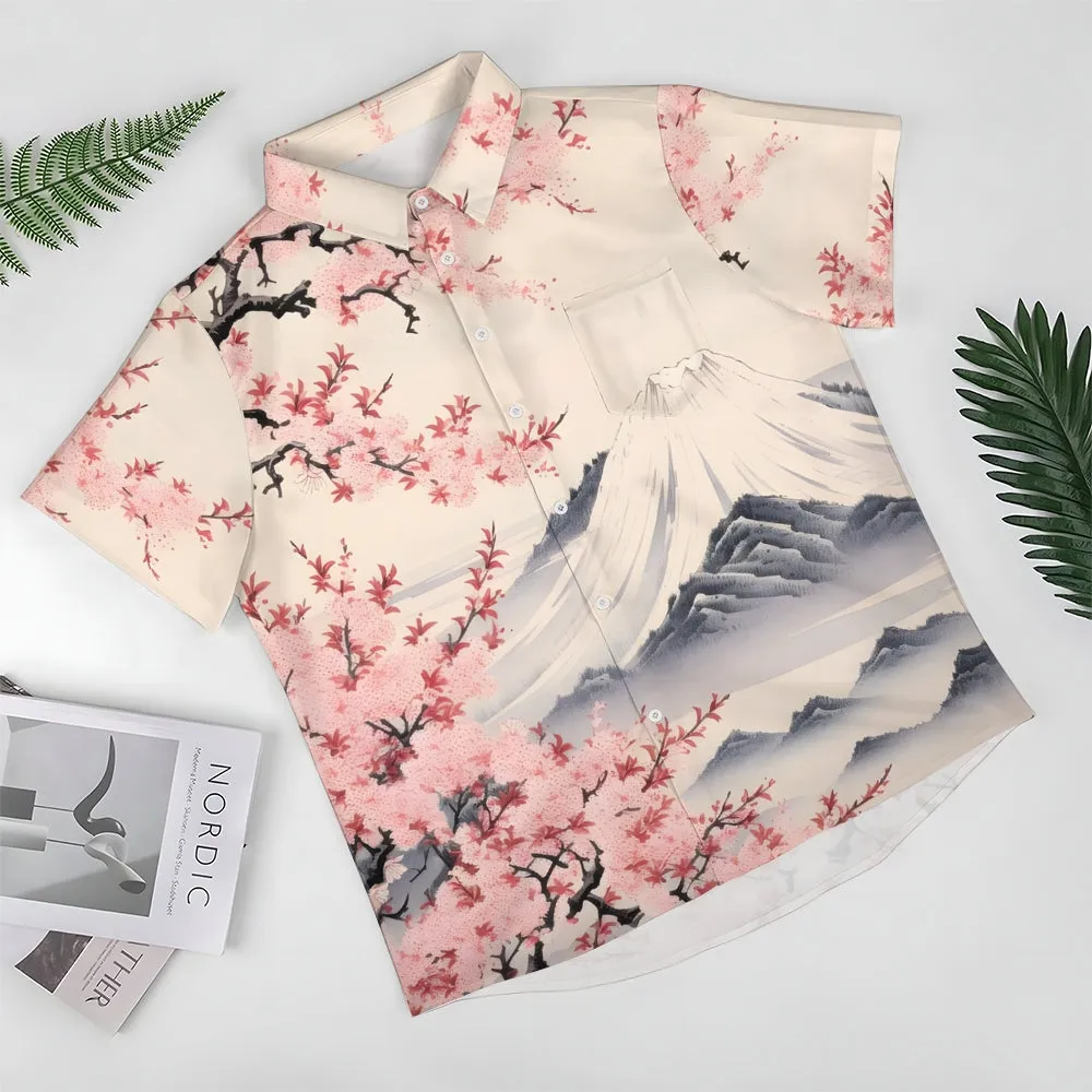 Hawaiian Sakura Ukiyoe Mount Fuji 3D Print Short Sleeve Shirt 2411008676