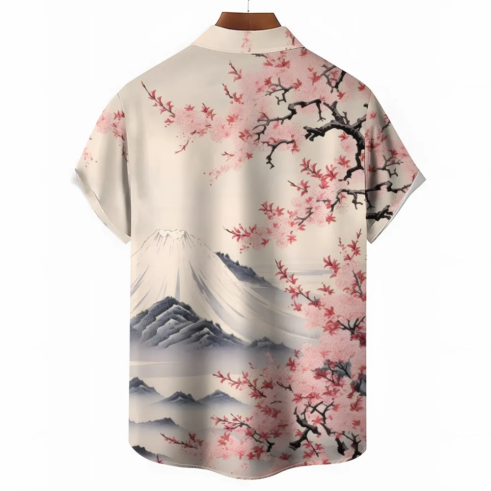 Hawaiian Sakura Ukiyoe Mount Fuji 3D Print Short Sleeve Shirt 2411008676