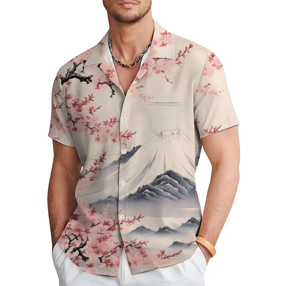 Hawaiian Sakura Ukiyoe Mount Fuji 3D Print Short Sleeve Shirt 2411008676