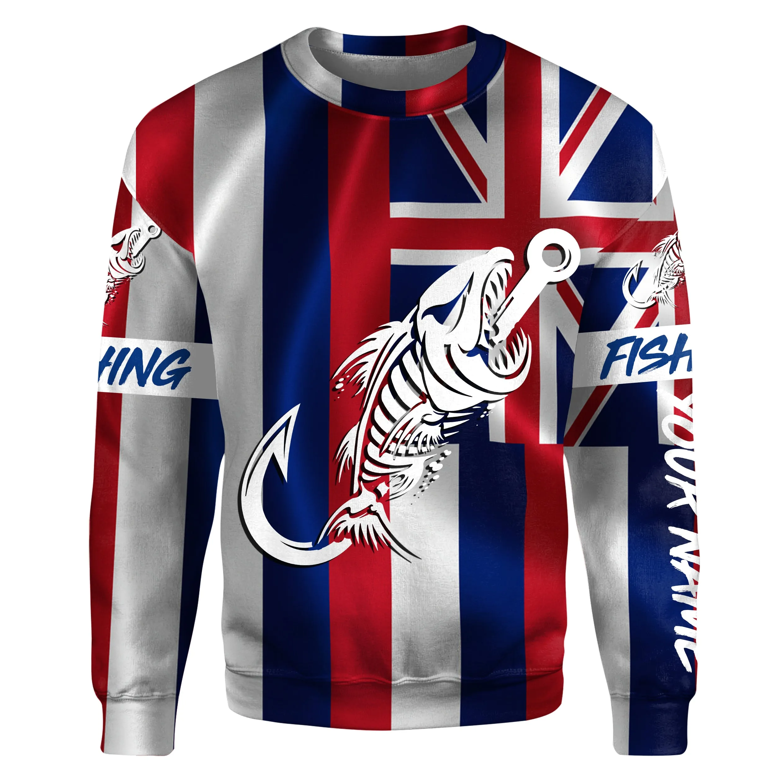 HI Fishing Custom Hawaiian Flag Fish hook skull custom fishing tournament shirts | Sweatshirt - NPQ702