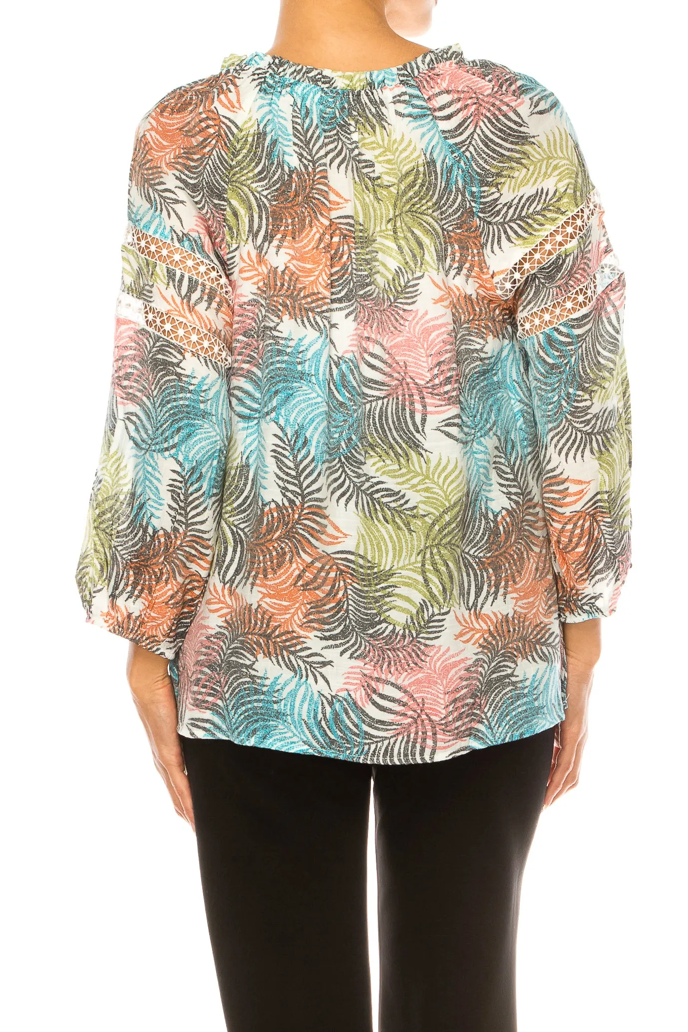Hope & Harlow Long Sleeve Leaf Print Peasant Top