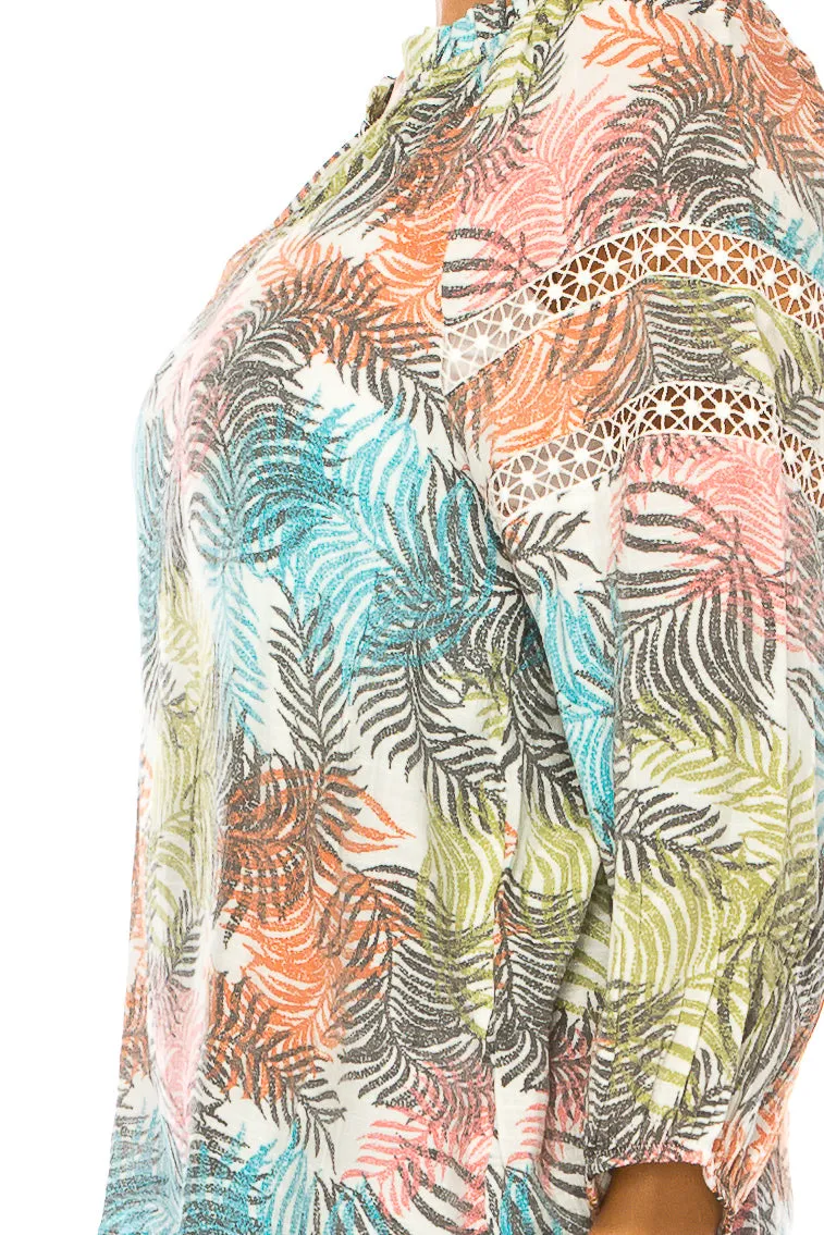 Hope & Harlow Long Sleeve Leaf Print Peasant Top