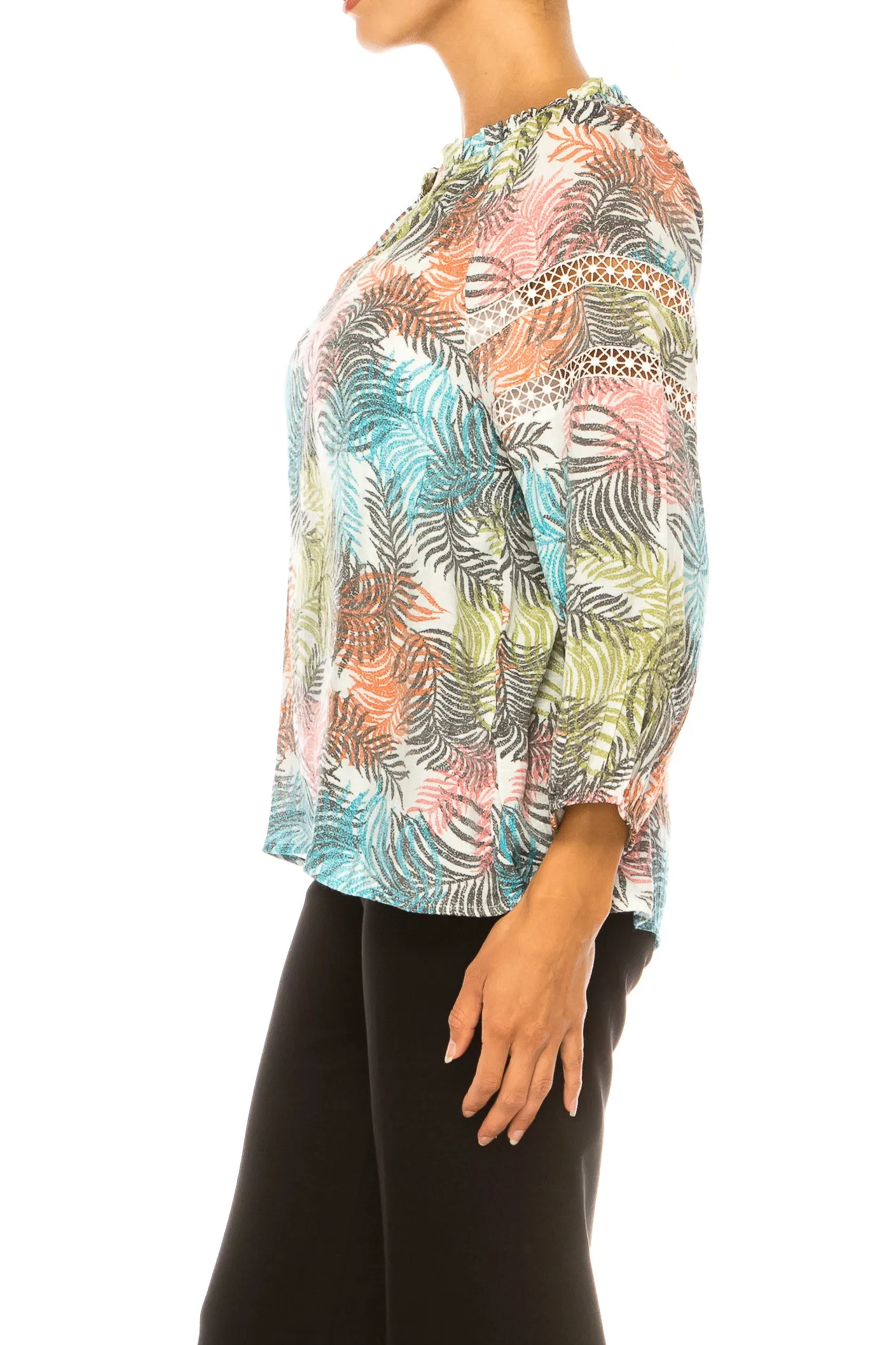 Hope & Harlow Long Sleeve Leaf Print Peasant Top