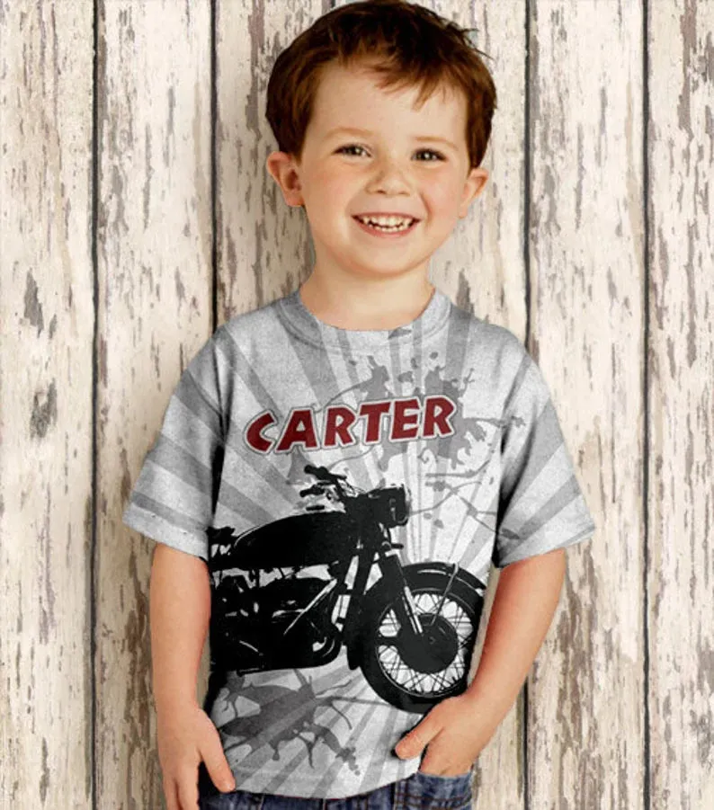 HPSP Shirt, Custom Birthday Shirt, Boys Motorcycle Shirt, Personalized 3D T-Shirt, Childrens Clothing.