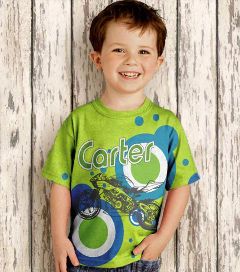 HPSP Shirt, Custom Birthday Shirt, Boys Motorcycle Shirt, Personalized 3D T-Shirt, Childrens Clothing.