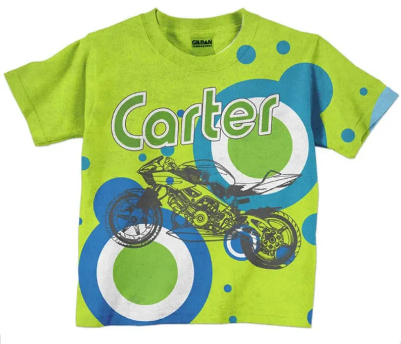 HPSP Shirt, Custom Birthday Shirt, Boys Motorcycle Shirt, Personalized 3D T-Shirt, Childrens Clothing.