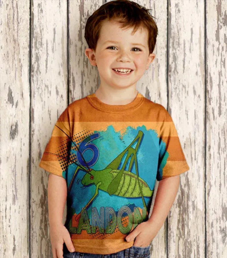 HPSP Shirt, Custom Birthday Shirt, Personalized Animal Shirt, Personalized Circus Elephant, Lion, Shark Alligator Elephant Grasshopper Shirt, Boys Bug Birthday T-Shirt, Top