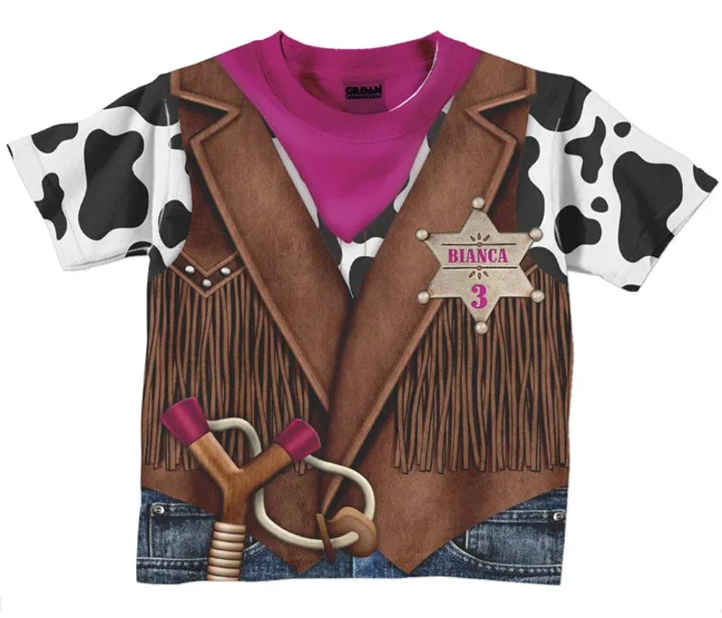 HPSP Shirt, Personalized 3D Shirt For Kids, Cowgirl Shirt, Personalized Childrens Western Birthday T-Shirt, Girls Cowboy Birthday Shirt, Old West Sheriff TShirt