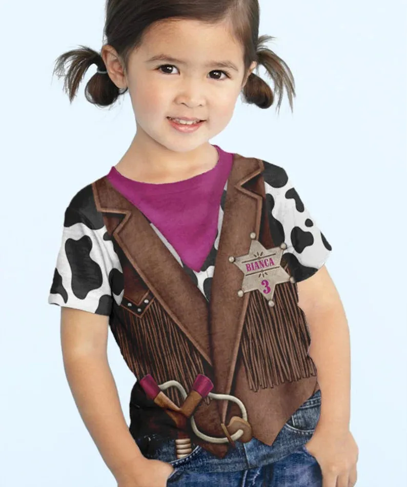 HPSP Shirt, Personalized 3D Shirt For Kids, Cowgirl Shirt, Personalized Childrens Western Birthday T-Shirt, Girls Cowboy Birthday Shirt, Old West Sheriff TShirt