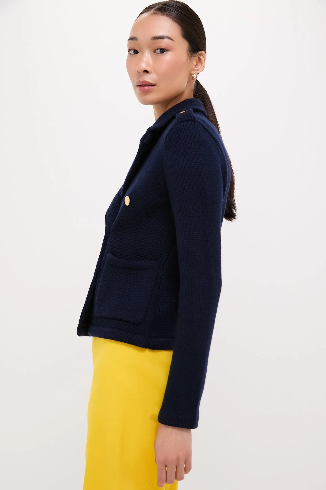 Hunter Navy Merino Blazer Long Sleeve Cardigan