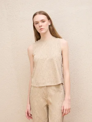 Iconic Women Beige Textured Round Neck Top