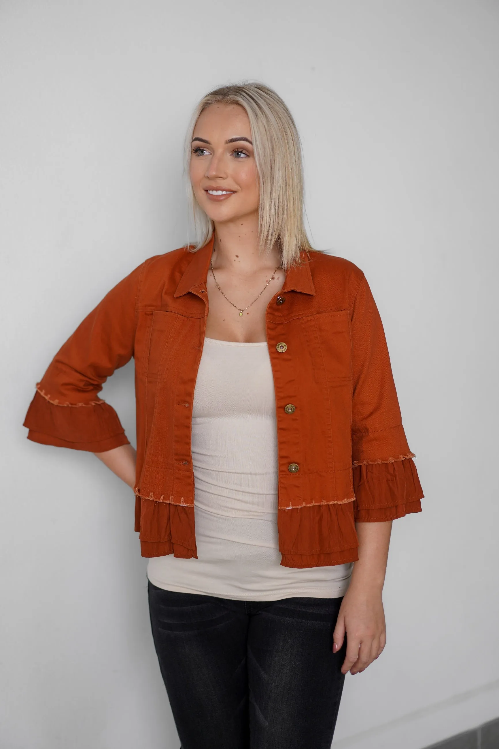 IN FRILL DENIM JACKET - NEW COLOURS