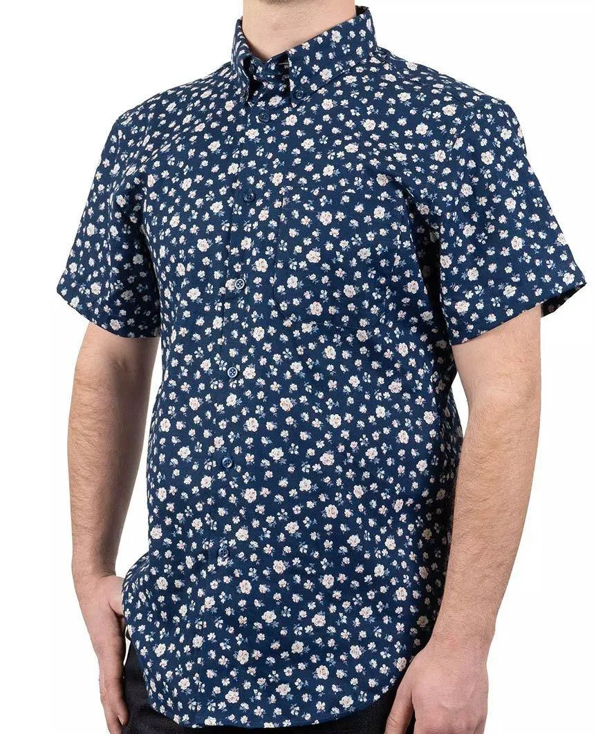 Indigo Romantic Flowers Short Sleeve Easy Shirt