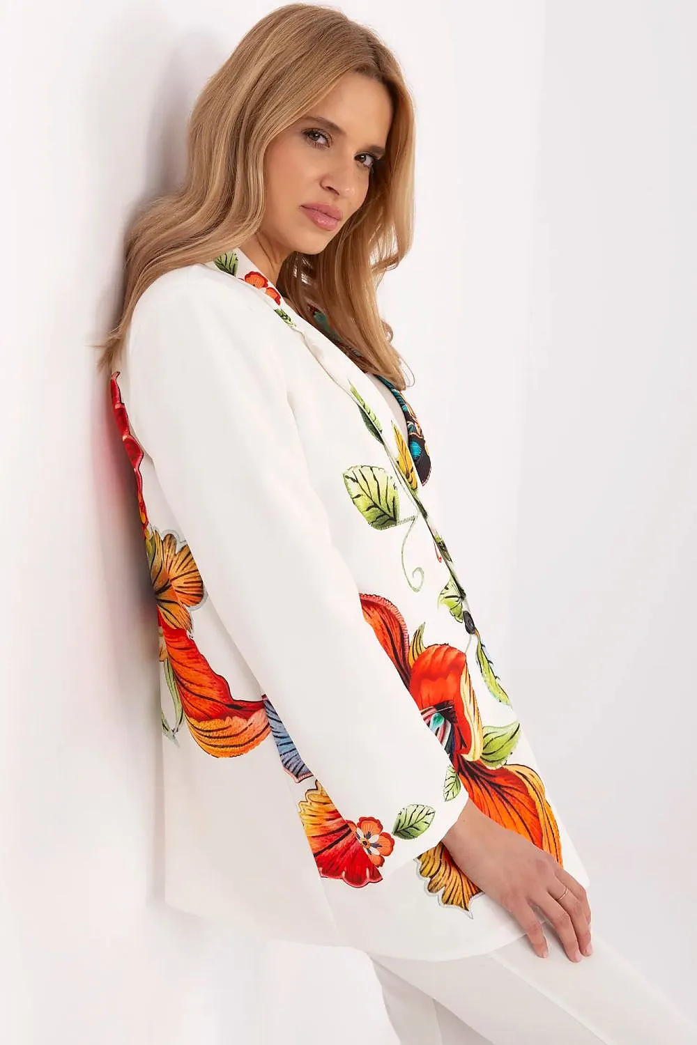 Italy Moda Colorful Orange Flowers Blazer Jacket