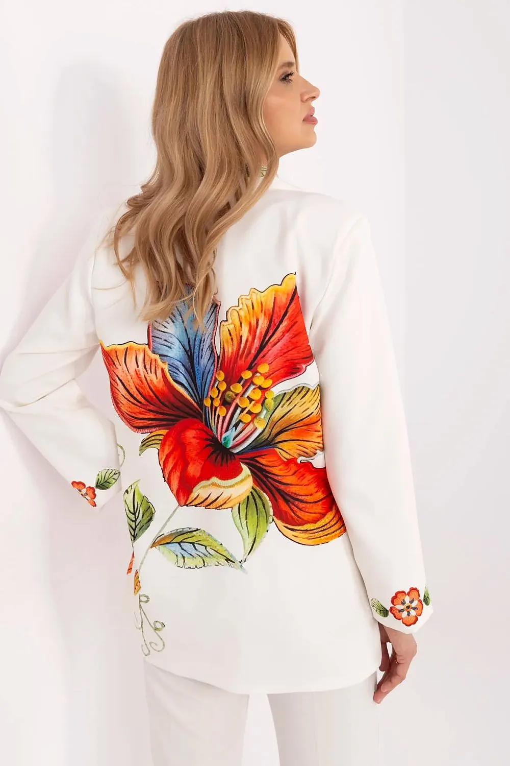 Italy Moda Colorful Orange Flowers Blazer Jacket