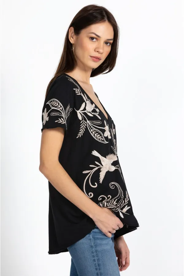 Johnny Was Frankie Everyday Tee Black White Cotton Embroidery V Neck Special Shirt New