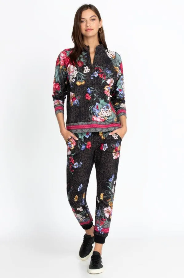 Johnny Was Onyx Sistine French Terry Jogger Cotton Black Floral Pant X Large NEW